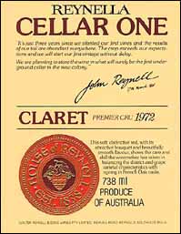 Reynella Cellar One Claret 1972